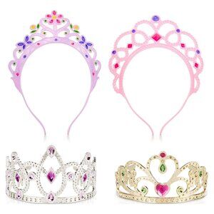 Melissa & Doug Dress-Up Tiaras Pretend Play 4 pcs Pink Purple Silver Gold